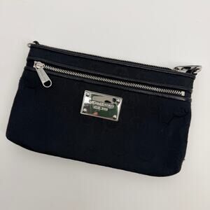 Michael Kors Black Zip Top MK Logo Clutch Wallet Purse